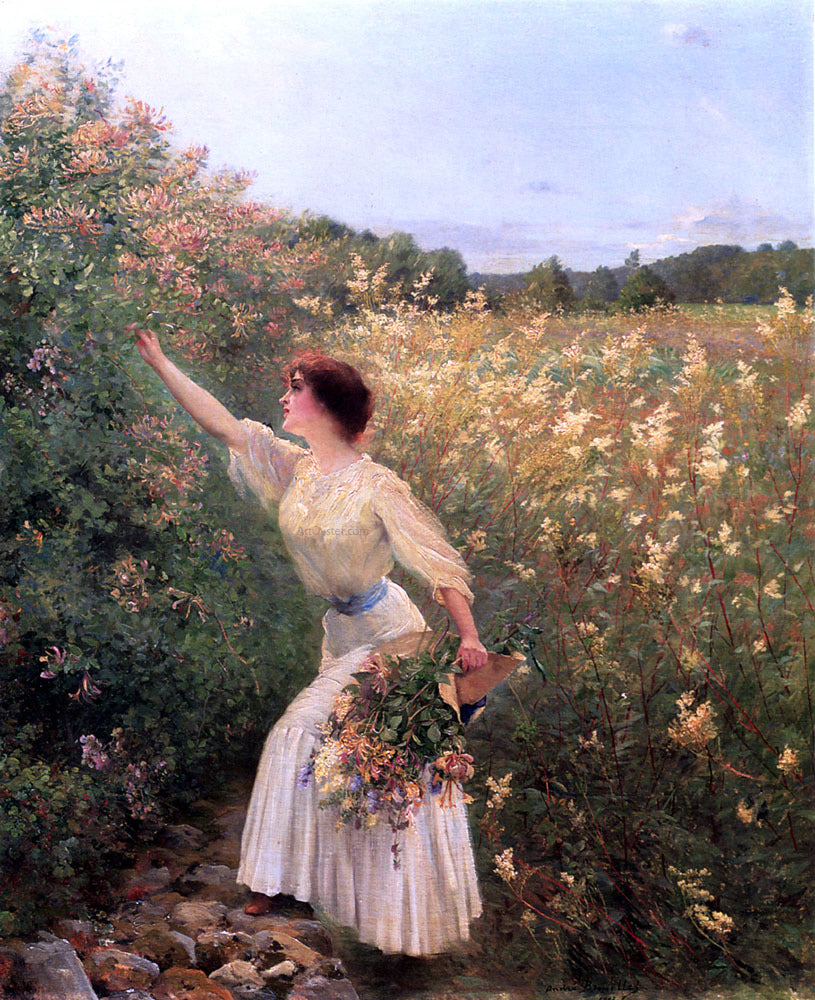  Pierre Andre Brouillet Picking Flowers - Hand Painted Oil Painting