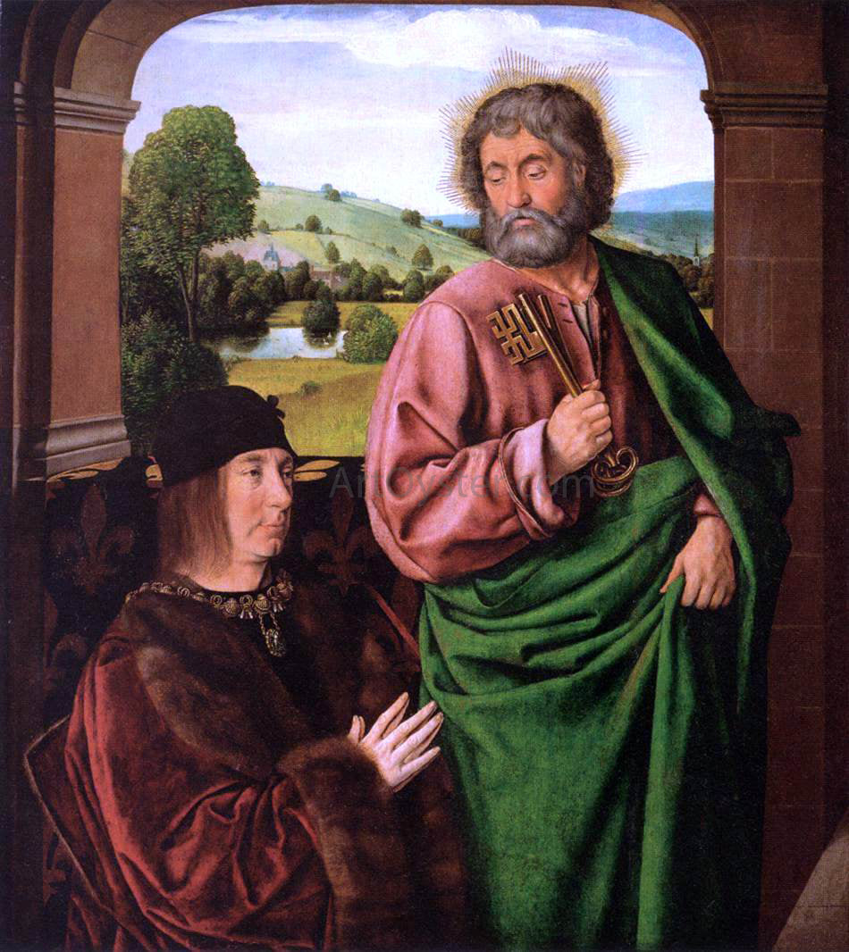  Master of Moulins Pierre II, Duc de Bourbon, Presented by St Peter - Hand Painted Oil Painting