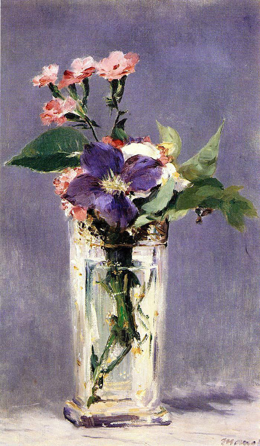  Edouard Manet Pinks and Clematis in a Crystal Vase - Hand Painted Oil Painting