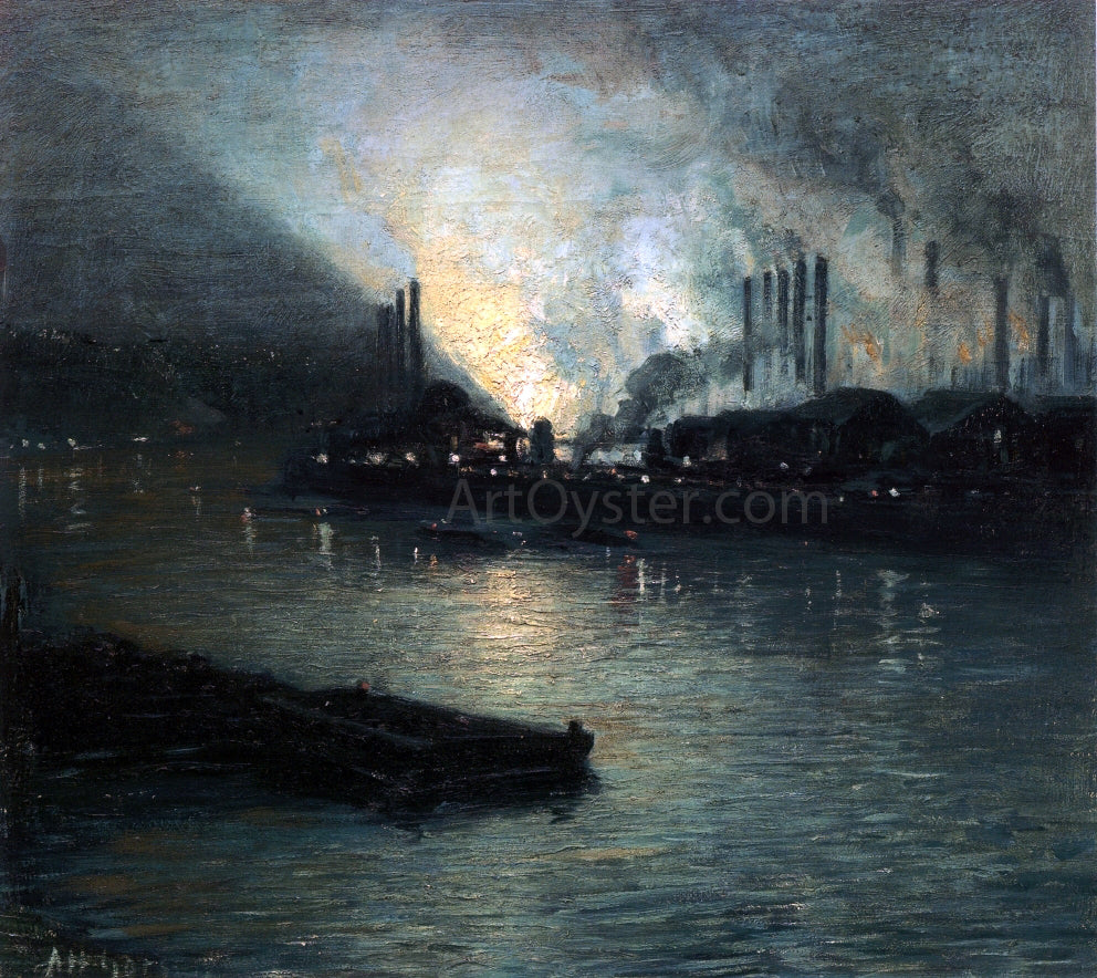  Aaron Harry Gorson Pittsburgh Industrial Nocturne - Hand Painted Oil Painting