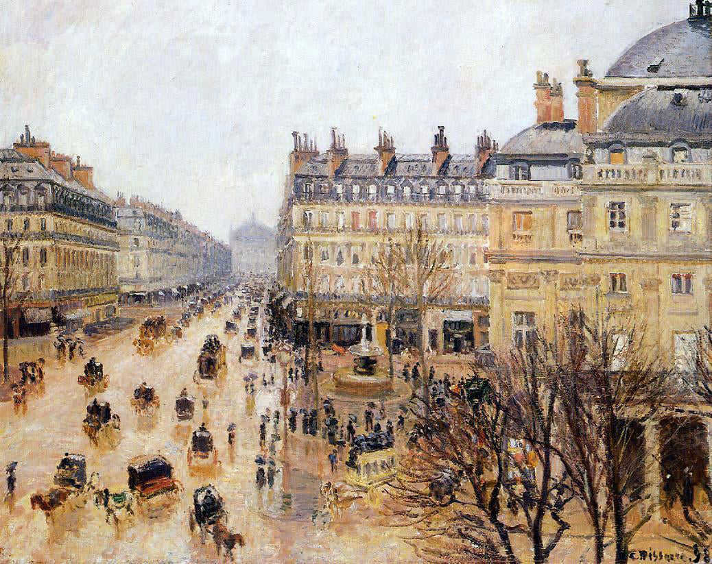  Camille Pissarro Place du Theatre Francais: Rain Effect - Hand Painted Oil Painting