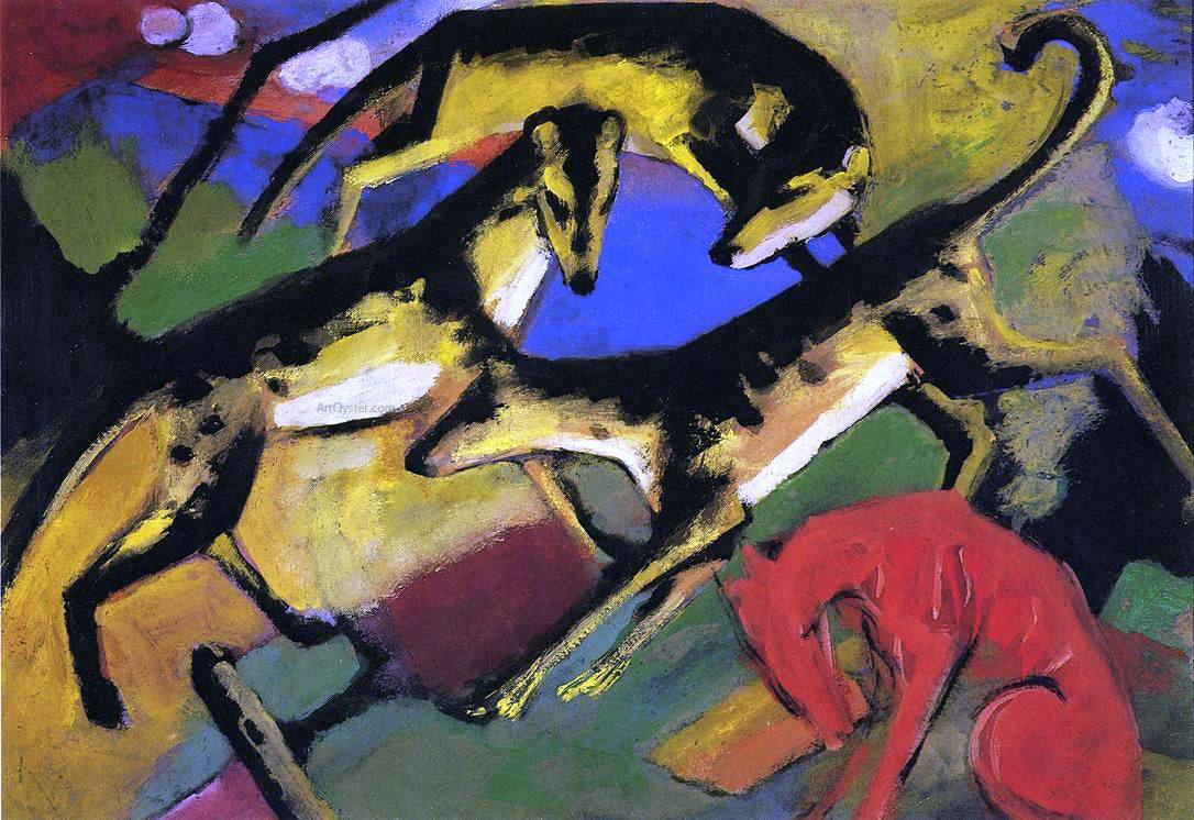  Franz Marc Playing Dogs - Hand Painted Oil Painting