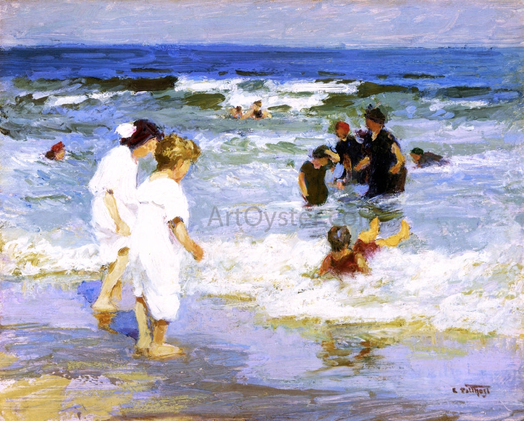  Edward Potthast Playing in the Water - Hand Painted Oil Painting