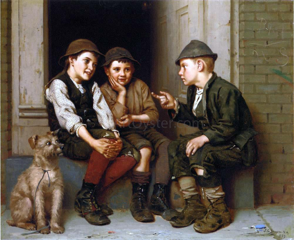  John George Brown Plotting Mischief - Hand Painted Oil Painting