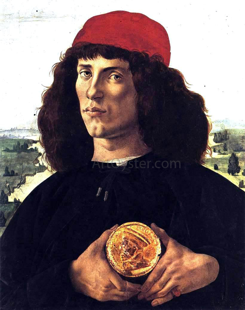 Sandro Botticelli Portrait of a Man with a Medal of Cosimo the Elder - Hand Painted Oil Painting