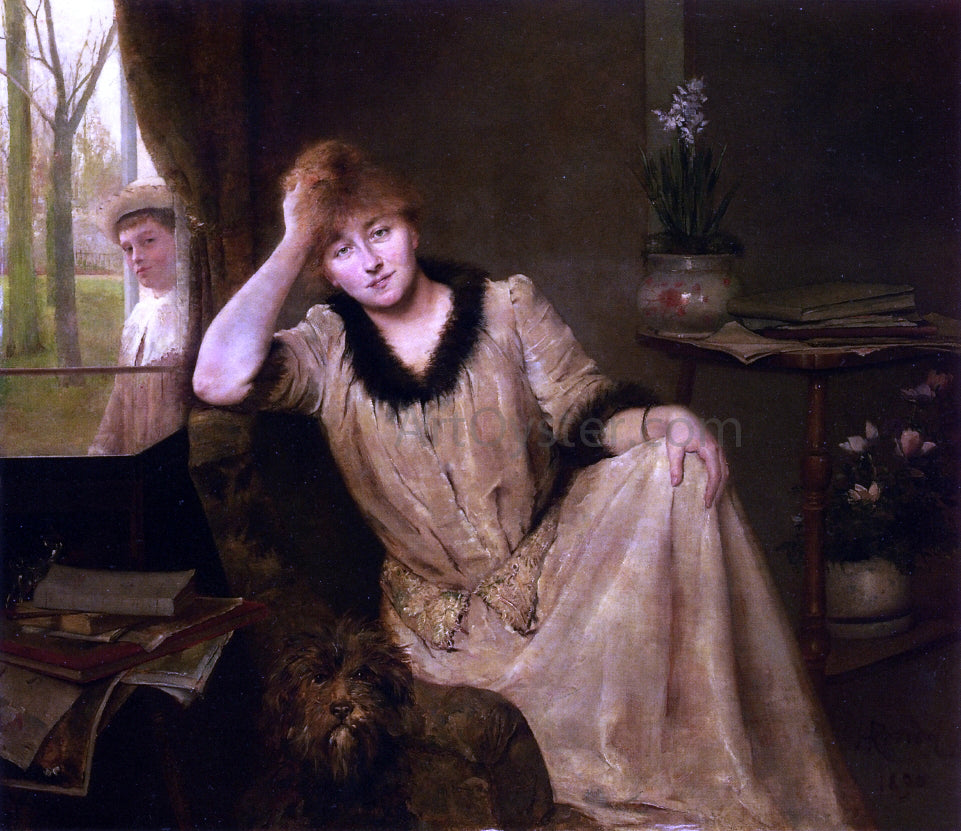  Henri Rondel Portrait of a Woman in an Elegant Interior - Hand Painted Oil Painting