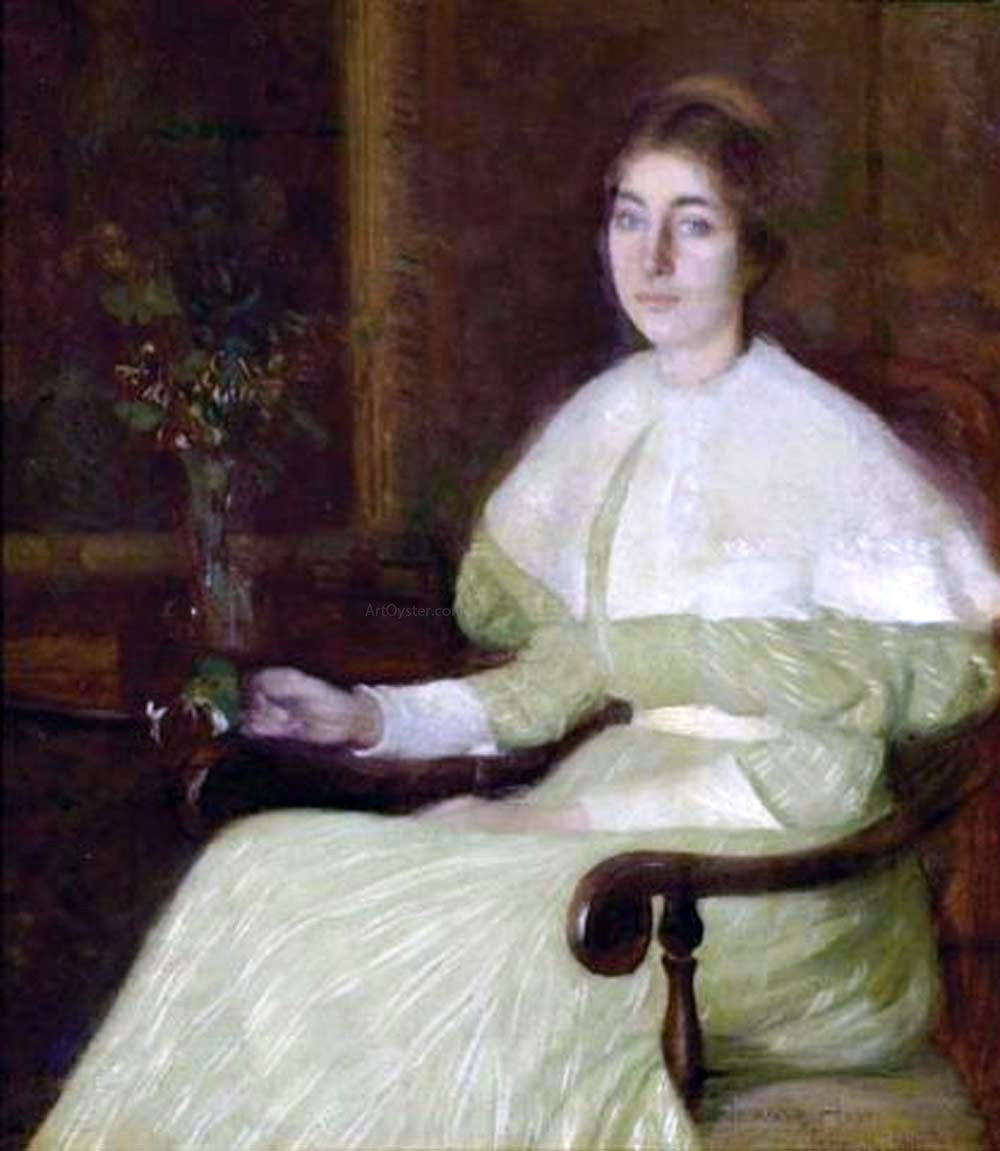  William Howard Hart Portrait of Adeline Pond Adams Seated in an Interior - Hand Painted Oil Painting