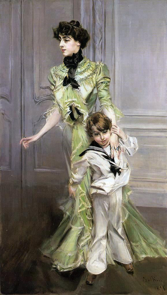  Giovanni Boldini Portrait of Madame Georges Hugo (nee Pauleen Menard-Dozian) and Her Son, Jean - Hand Painted Oil Painting
