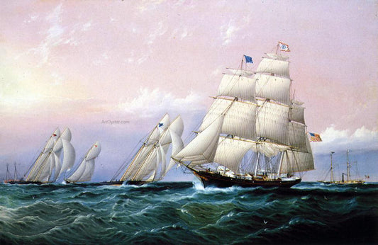  James E Buttersworth Racing off Sandy Hook - Hand Painted Oil Painting