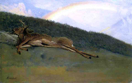  Albert Bierstadt Rainbow over a Fallen Stag - Hand Painted Oil Painting