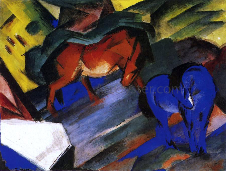  Franz Marc Red and Blue Horse - Hand Painted Oil Painting