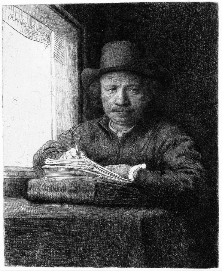  Rembrandt Van Rijn Rembrandt Drawing at a Window - Hand Painted Oil Painting