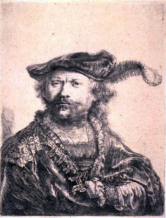  Rembrandt Van Rijn Rembrandt in Velvet Cap and Plume - Hand Painted Oil Painting