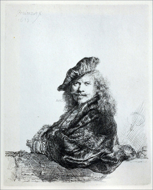  Rembrandt Van Rijn Rembrandt Leaning on a Stone Sill - Hand Painted Oil Painting