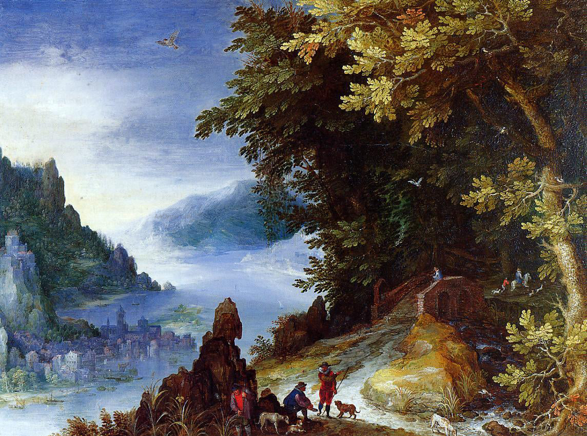  The Elder Jan Bruegel River Landscape with Resting Travellers - Hand Painted Oil Painting