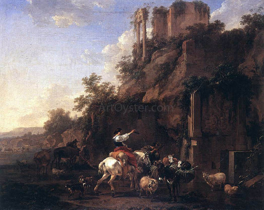  Nicolaes Berchem Rocky Landscape with Antique Ruins - Hand Painted Oil Painting