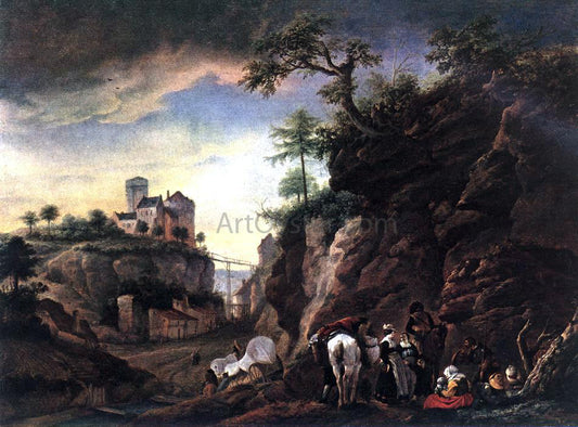  Philips Wouwerman Rocky Landscape with Resting Travellers - Hand Painted Oil Painting