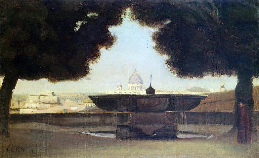  Jean-Baptiste-Camille Corot Rome - The Fountain of the Academie de France - Hand Painted Oil Painting