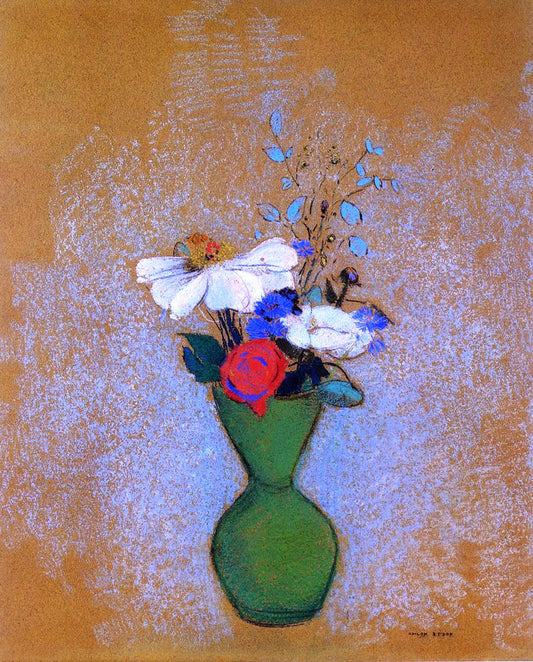  Odilon Redon Rose, Peony and Cornflowers in a Green Vase - Hand Painted Oil Painting