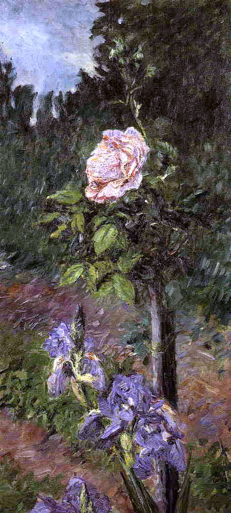  Gustave Caillebotte Rose with Purple Iris, Garden at Petit Gennevilliers - Hand Painted Oil Painting