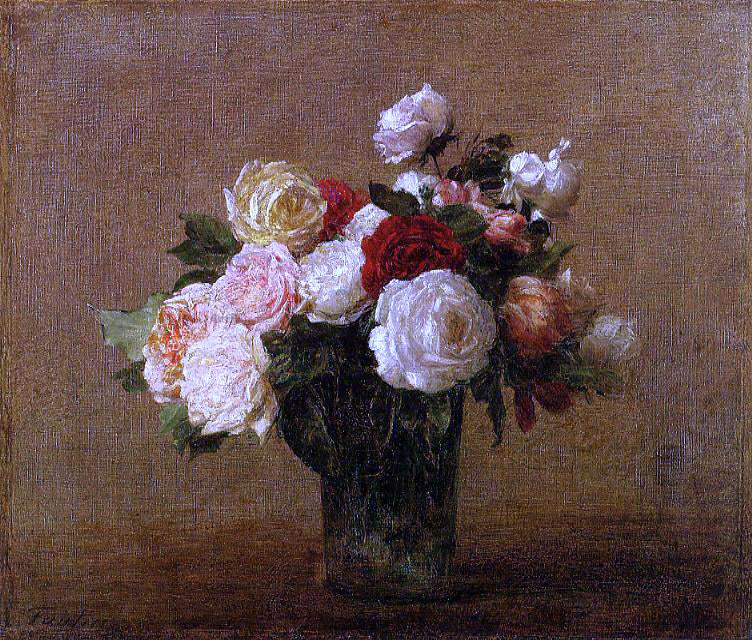  Henri Fantin-Latour Roses in a Glass Vase - Hand Painted Oil Painting