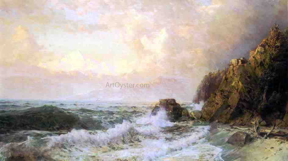  William Trost Richards Rough Seas Near Snow Capped Mountains - Hand Painted Oil Painting