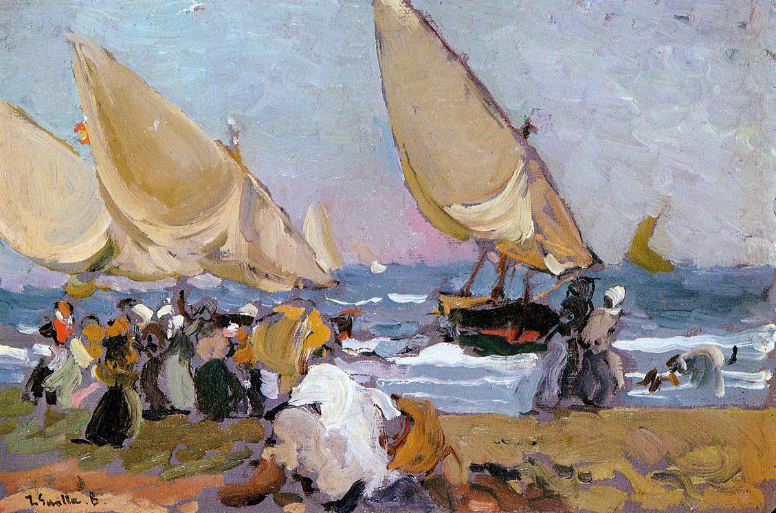  Joaquin Sorolla Y Bastida Sailing Vessels on a Breezy Day, Valencia - Hand Painted Oil Painting