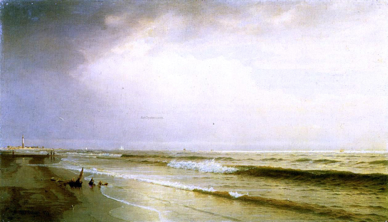  William Trost Richards Seascape with Distant Lighthouse, Atlantic City, New Jersey - Hand Painted Oil Painting