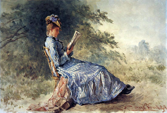  Hugh Newell Seated Girl Reading - Hand Painted Oil Painting