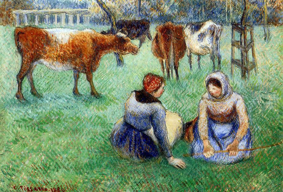  Camille Pissarro Seated Peasants Watching Cows - Hand Painted Oil Painting