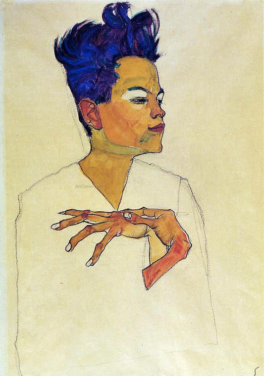  Egon Schiele Self Portrait with Hands on Chest - Hand Painted Oil Painting