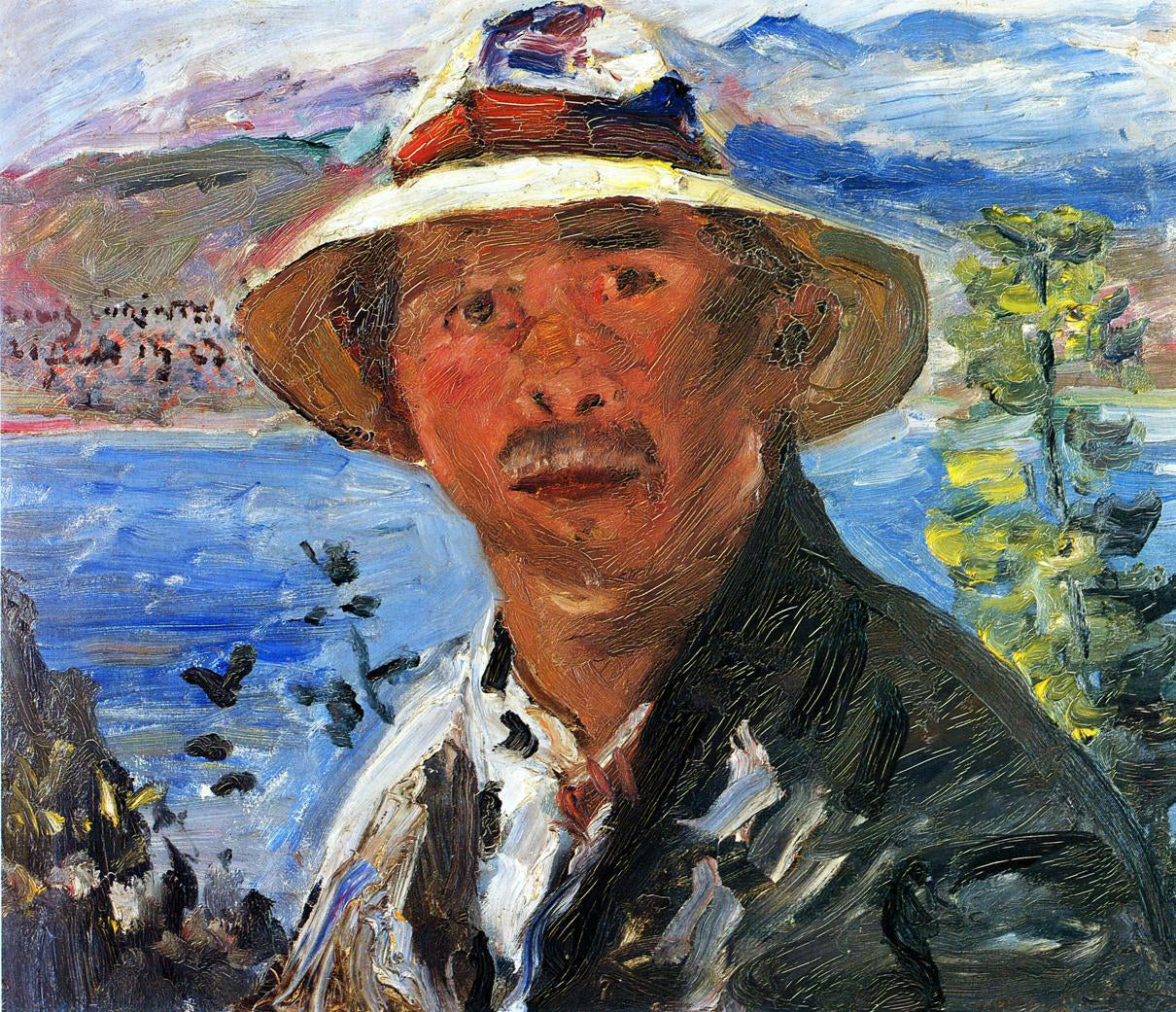  Lovis Corinth Self Portrait with Straw Hat - Hand Painted Oil Painting