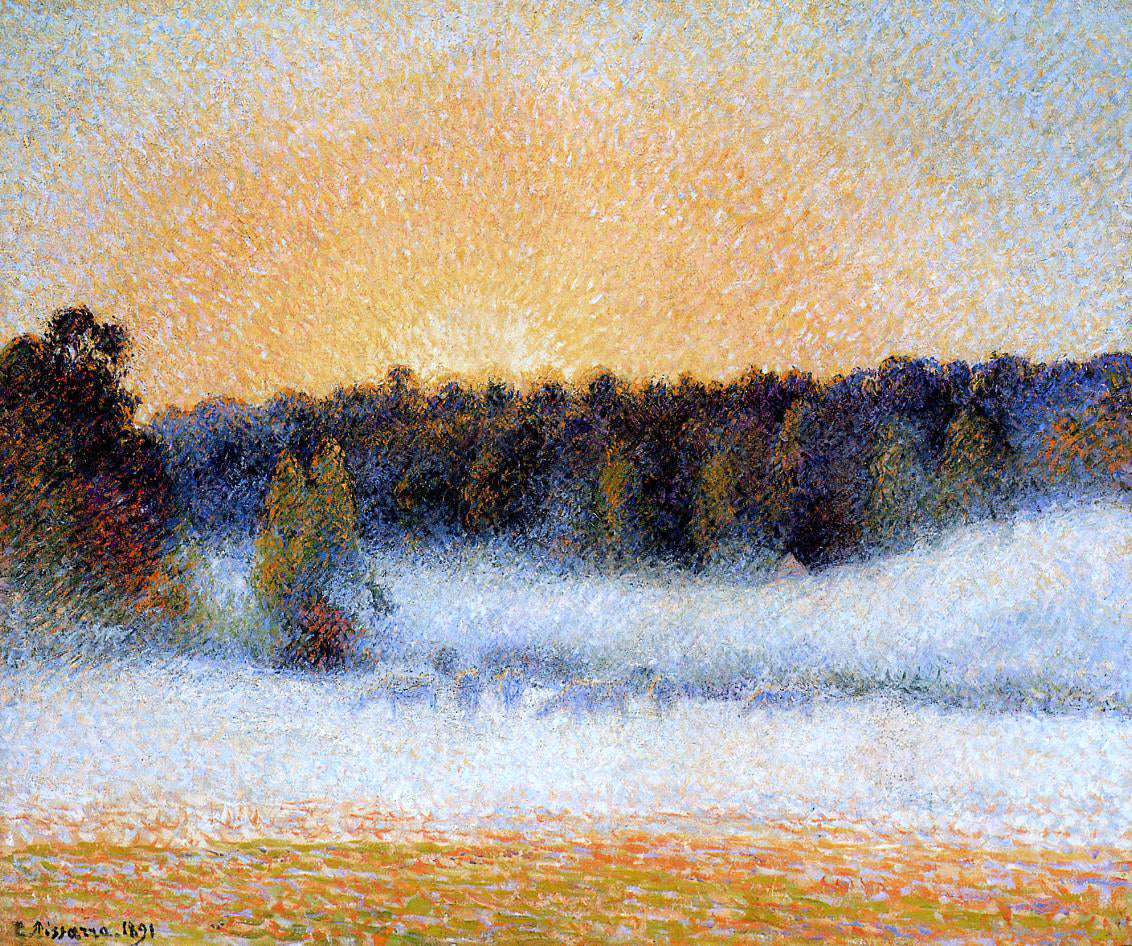  Camille Pissarro Setting Sun and Fog, Eragny - Hand Painted Oil Painting