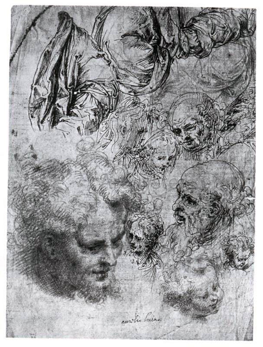  Aurelio Luini Sheet of Studies of Figures and Heads - Hand Painted Oil Painting
