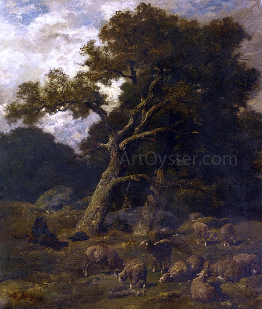 Charles Emile Jacque Shepherd and his Sheep in Fontaineblelau Forest - Hand Painted Oil Painting