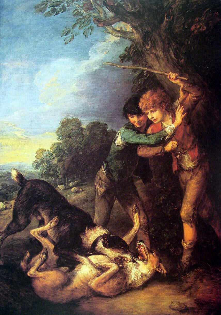  Thomas Gainsborough Shepherd Boys with Dogs Fighting - Hand Painted Oil Painting