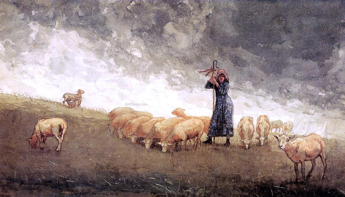  Winslow Homer Shepherdess Tending Sheep - Hand Painted Oil Painting