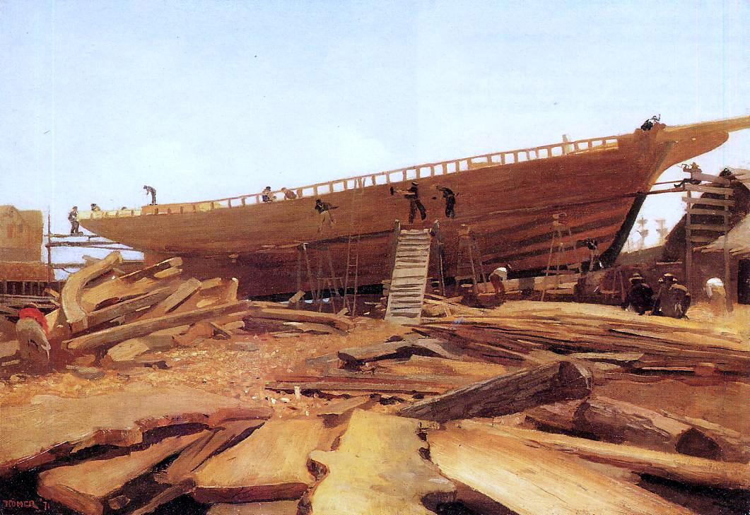  Winslow Homer Shipbuilding at Gloucester - Hand Painted Oil Painting