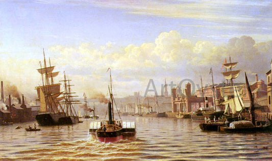  Christian Eckardt Shipping On The River Tyne, Newcastle - Hand Painted Oil Painting