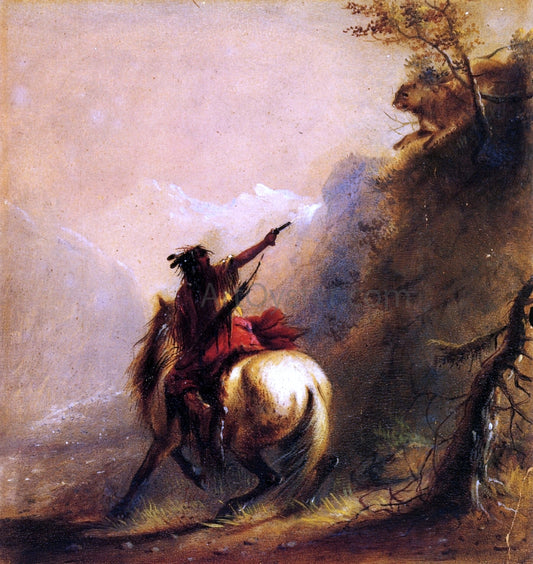 Alfred Jacob Miller Shooting a Cougar - Hand Painted Oil Painting