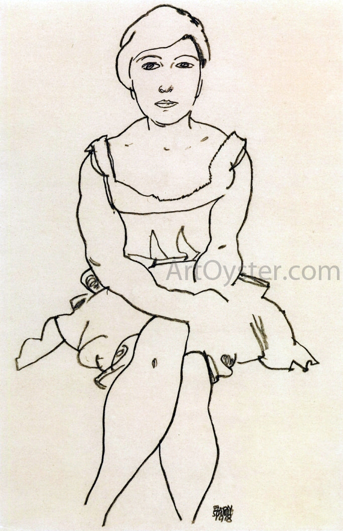  Egon Schiele Sitting Woman - Hand Painted Oil Painting