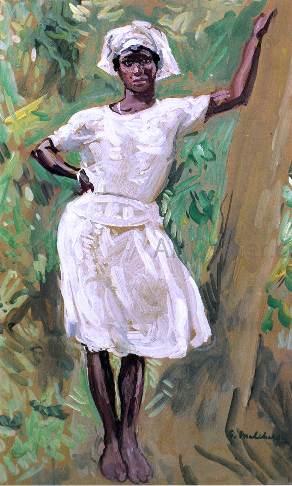  Gari Melchers Sketch of Young Black Woman in White Dress and Hat - Hand Painted Oil Painting