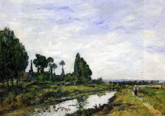  Eugene-Louis Boudin Small Canal at Quilleboeuf - Hand Painted Oil Painting