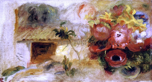  Pierre Auguste Renoir Small House, Buttercups and Diverse Flowers (study) - Hand Painted Oil Painting