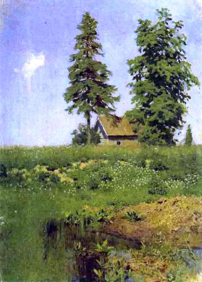  Isaac Ilich Levitan Small Hut in a Meadow, Study - Hand Painted Oil Painting