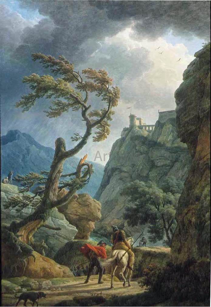  Claude-Joseph Vernet Soldiers in a Mountain Gorge, with a Storm - Hand Painted Oil Painting