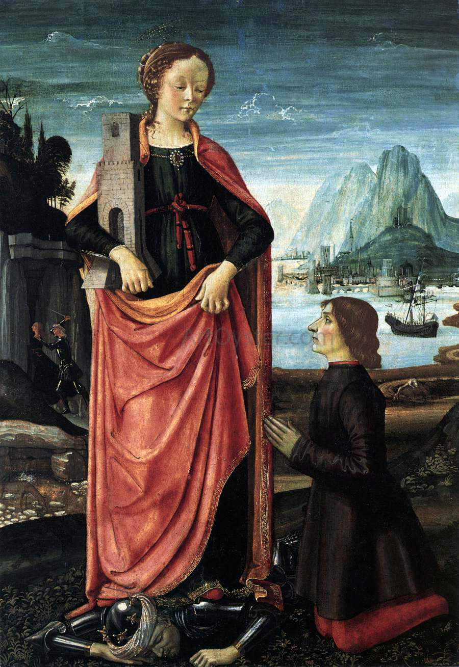  Domenico Ghirlandaio St Barbara Crushing her Infidel Father, with a Kneeling Donor - Hand Painted Oil Painting