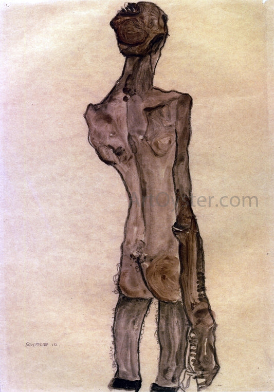  Egon Schiele Standing Male Nude, Back View - Hand Painted Oil Painting