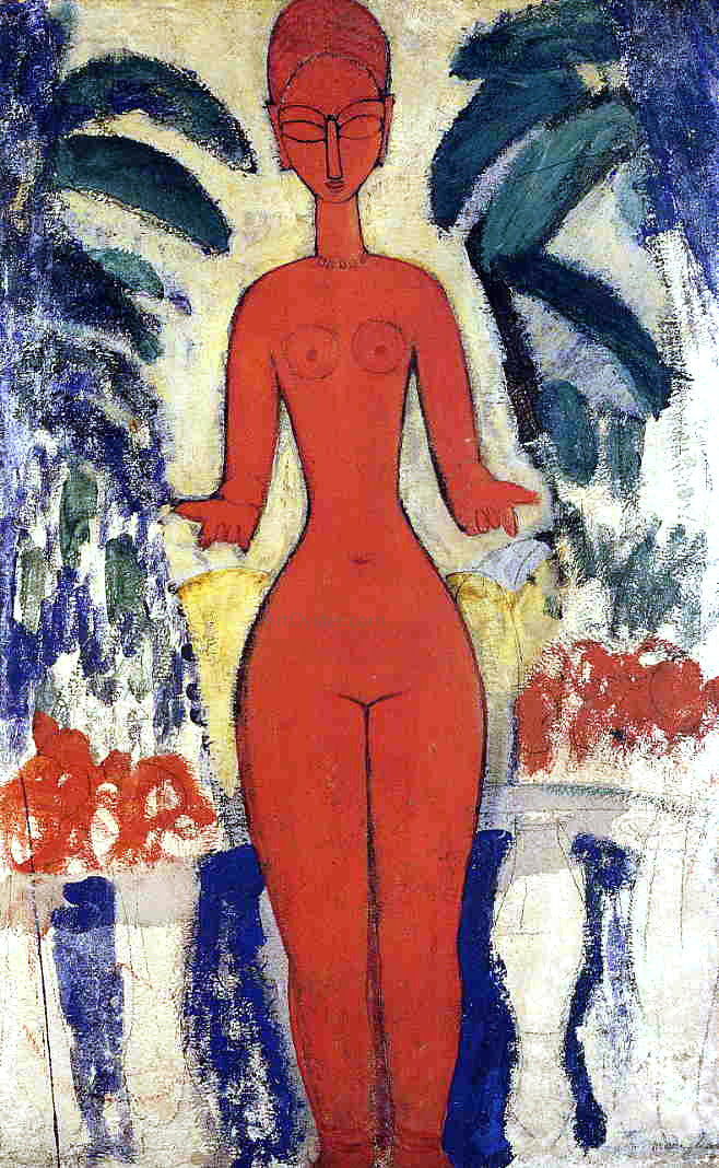 Amedeo Modigliani Standing Nude with Garden Background - Hand Painted Oil Painting