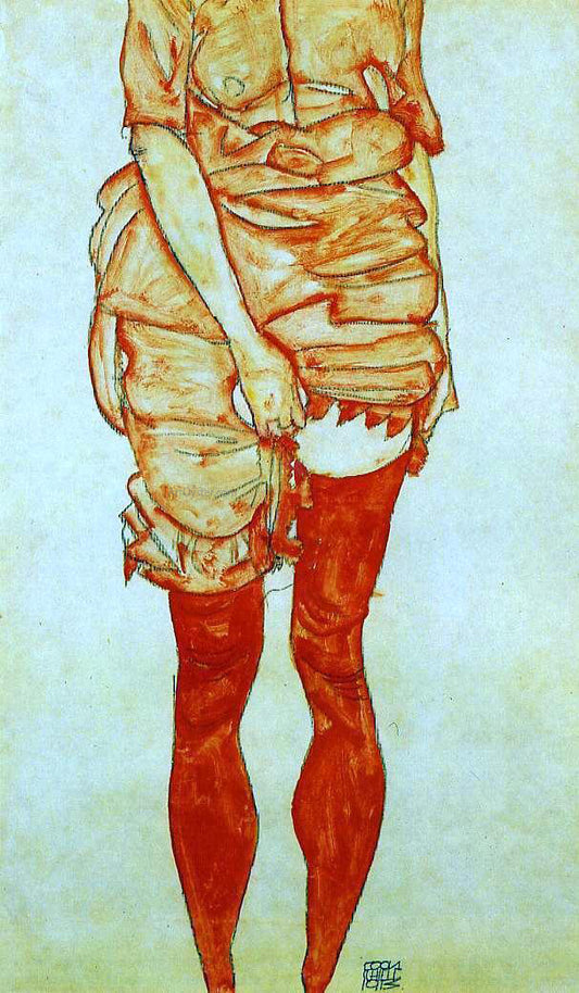  Egon Schiele Standing Woman in Red - Hand Painted Oil Painting